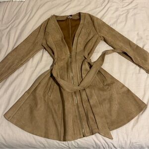 Faux suede trench coat